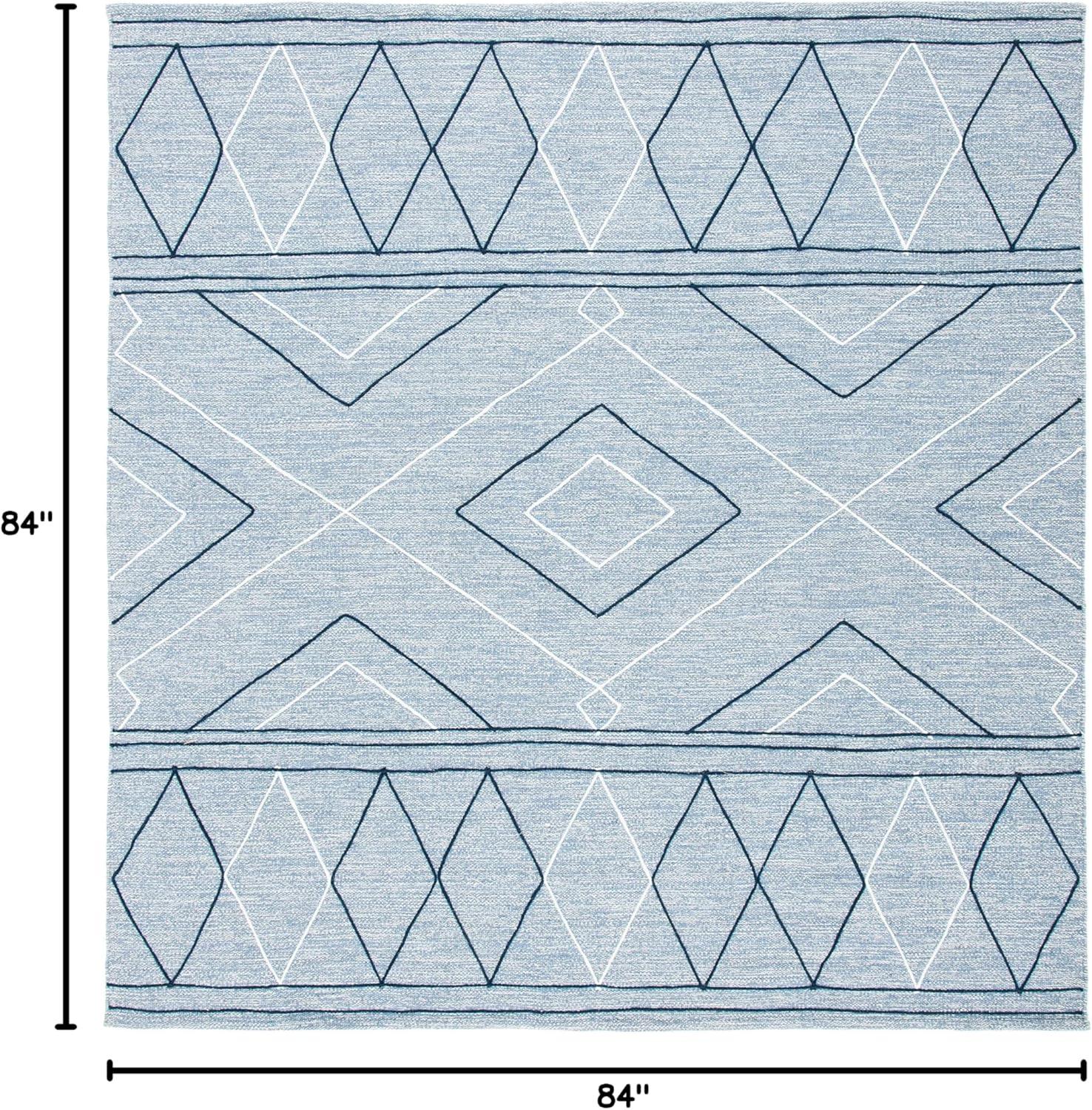 Striped Kilim STK510 Hand Woven Area Rug - Light Blue/Ivory - 7'x7' - Safavieh.