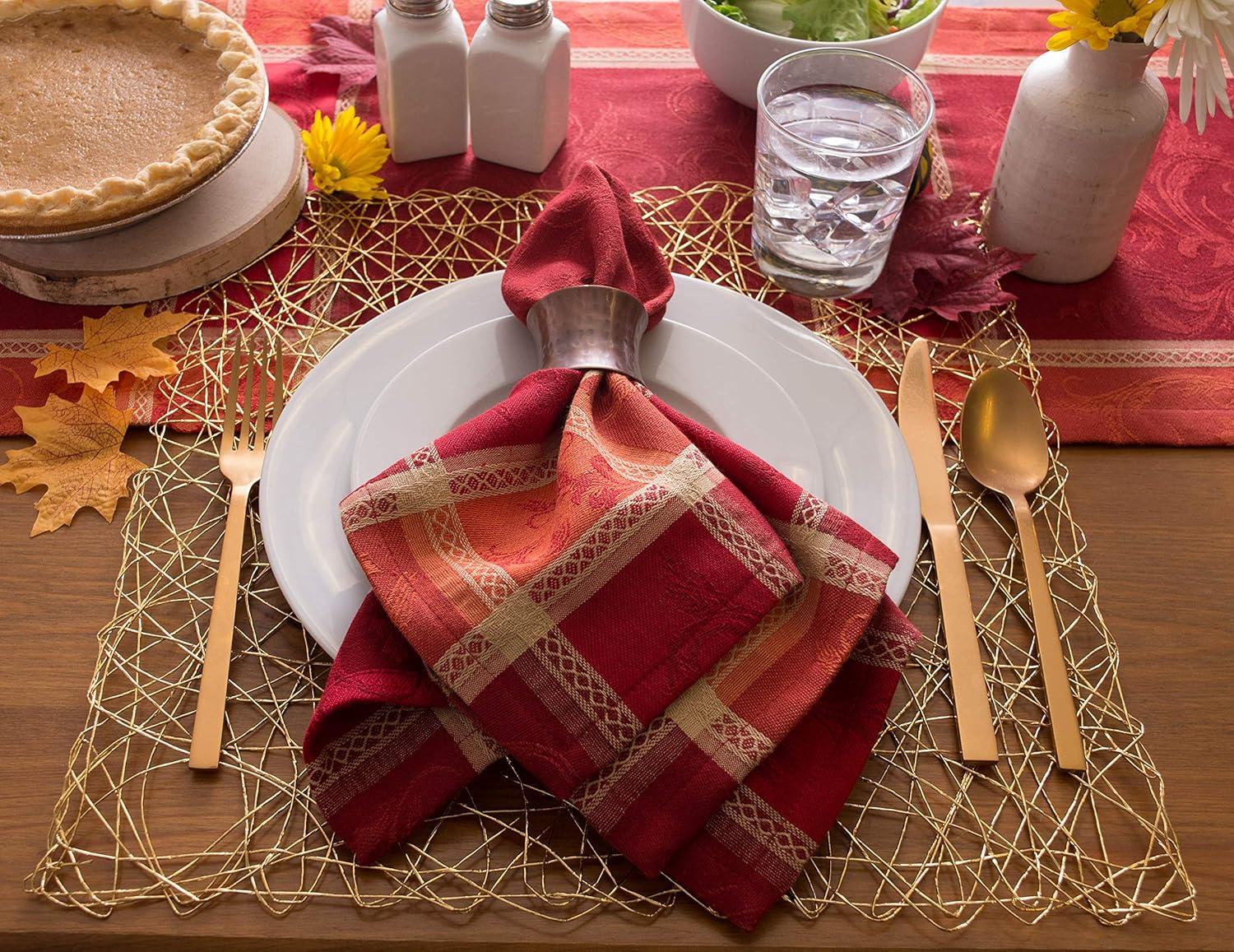 Harvest Wheat Jacquard Cotton Table Runner, 14x108, Red and Orange