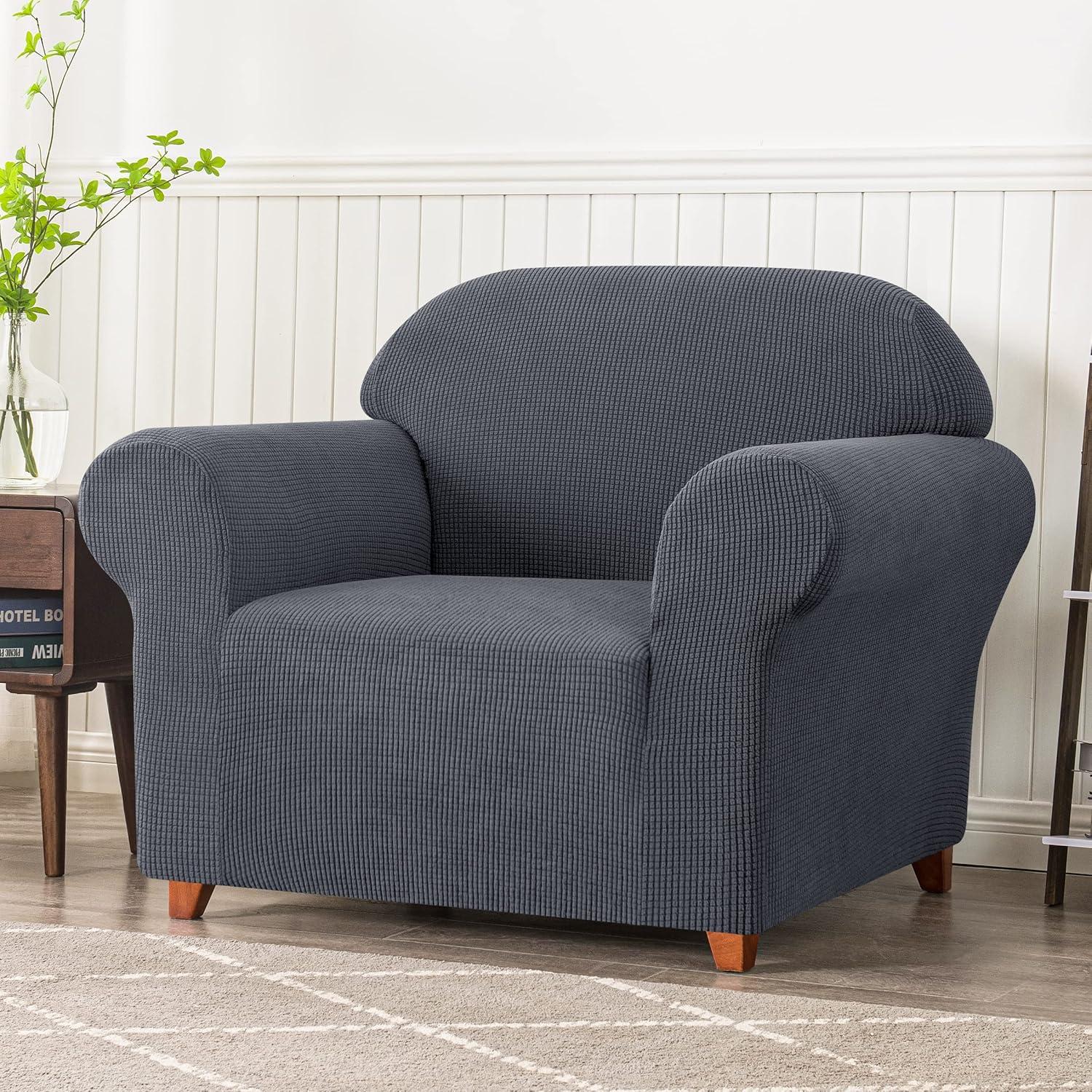 Subrtex 1-Piece Stretch Sofa Slipcover Non Slip Couch Cover (Sofa, Gray) Large/3-Seater: 72-92 inches wide