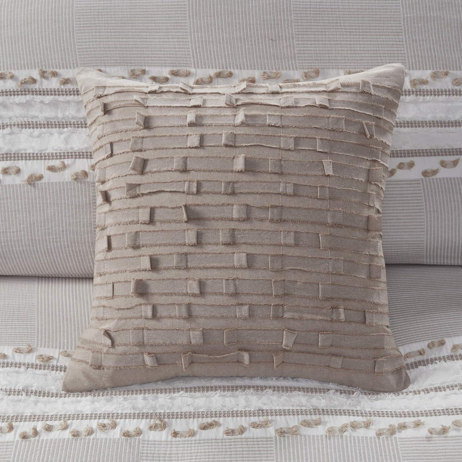 Taupe Jacquard Cotton Square Throw Pillow with Zipper Closure