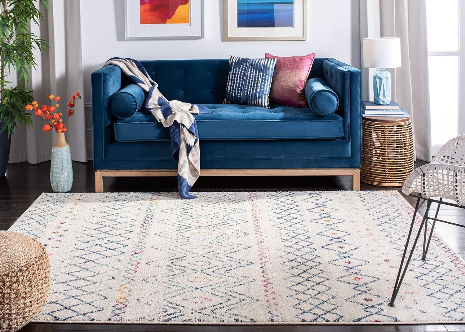 Madison 700 MAD798 Power Loomed Indoor Area Rug - Ivory/Dark Blue - 6'7"x6'7" - Safavieh