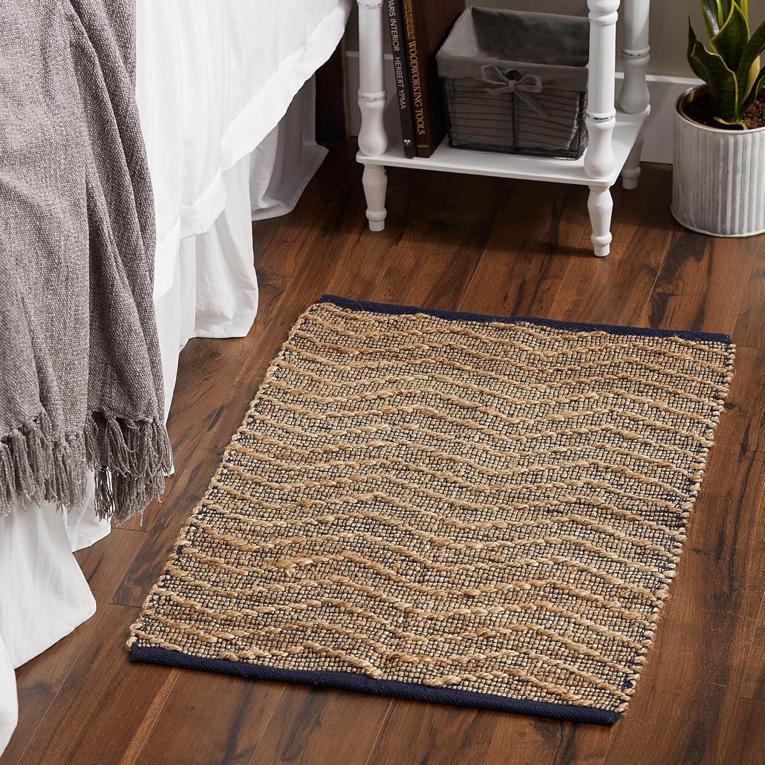 Design Imports Natural Jute Chevron - French Blue - 2 X 3 Ft