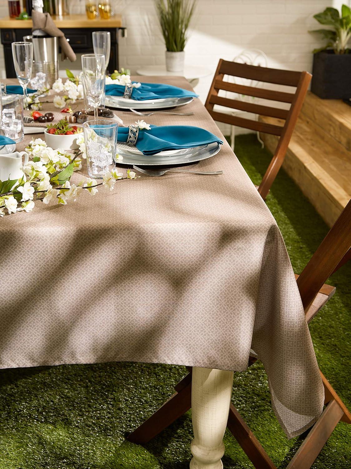 Stone Gray Polyester Lattice Print Outdoor Tablecloth 60" x 120"