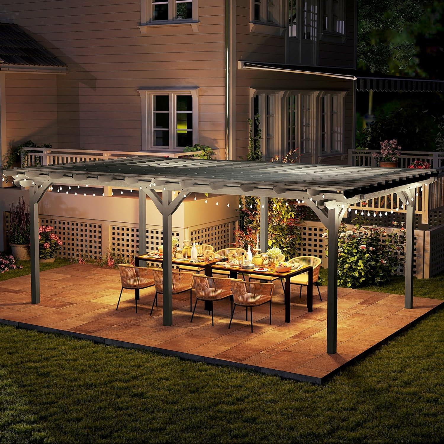 Outsunny 12' x 20' Wooden Pergola Grape Trellis, Outdoor Gazebo for Garden, Patio, Backyard, Deck, Gray
