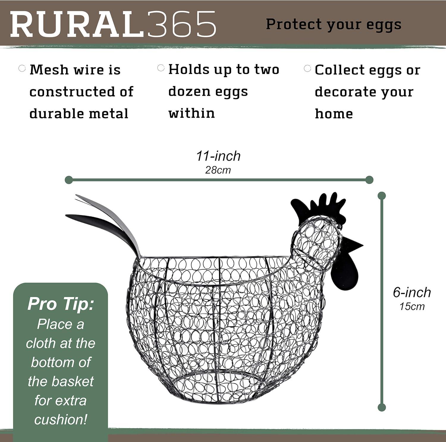 Rural365 Black Metal Chicken Egg Basket - Rustic Decor Chicken Basket Egg Holder