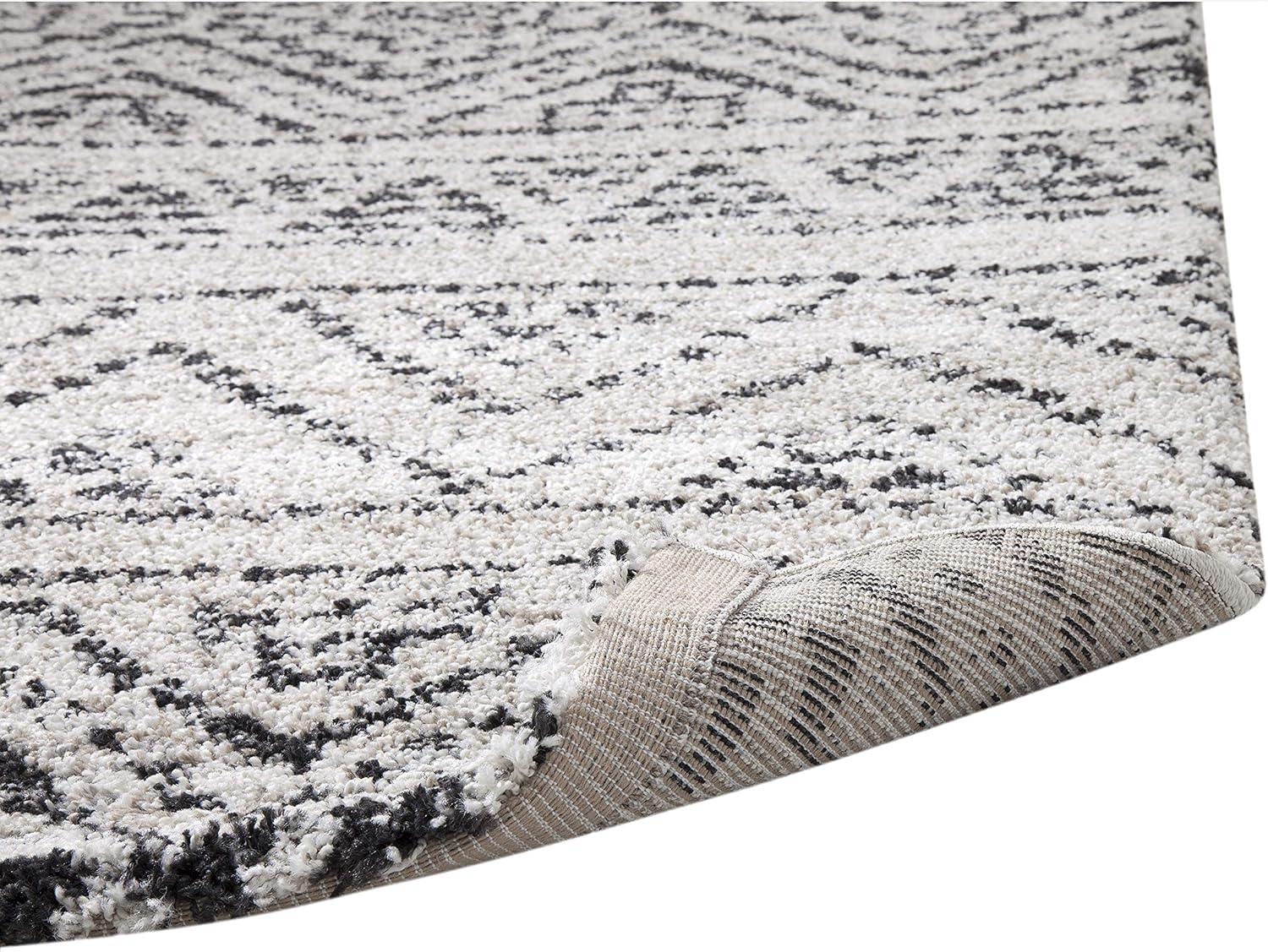 Ivory and Black Geometric Wool Chenille 8' x 10' Area Rug