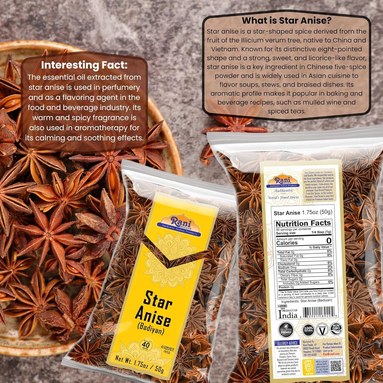 Star Anise Seeds (Badian Khatai) - 1.75oz (50g) - Rani Brand Authentic Indian Products