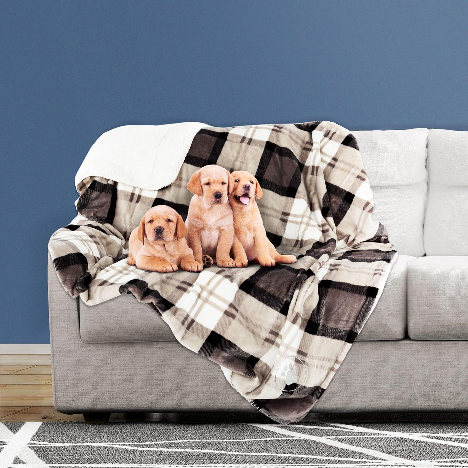 PETMAKER Pet Blanket - Reversible Waterproof Plaid Throw Protects Couch, Car, and Bed from Spills, Stains, or Fur - Dog and Cat Blankets (Gray) C49