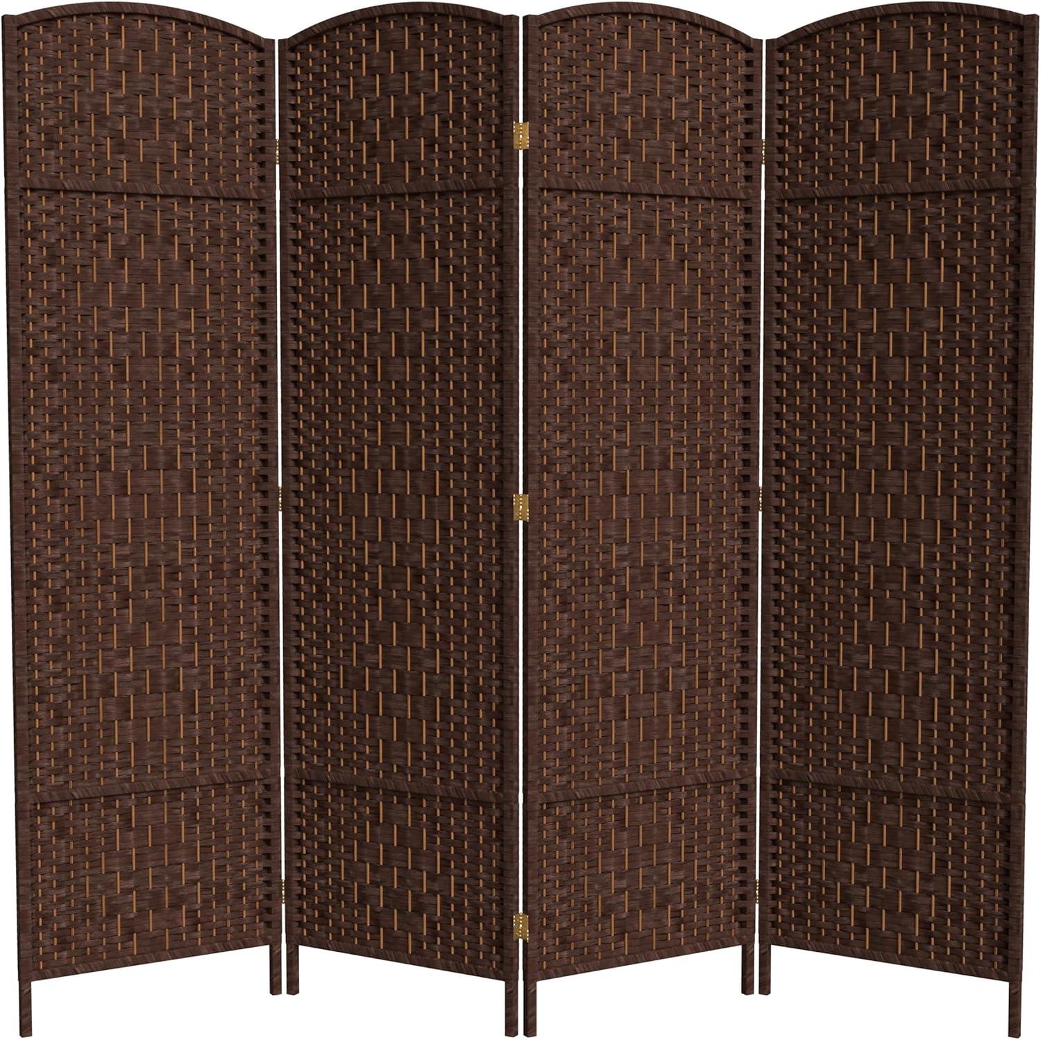 Oriental Furniture 6 ft. Tall Diamond Weave Room Divider - Dark Mocha - 4 Panel