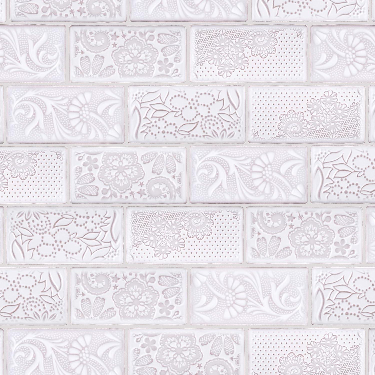 Antic Feelings Milk White 3" x 6" Embossed Ceramic Subway Tile