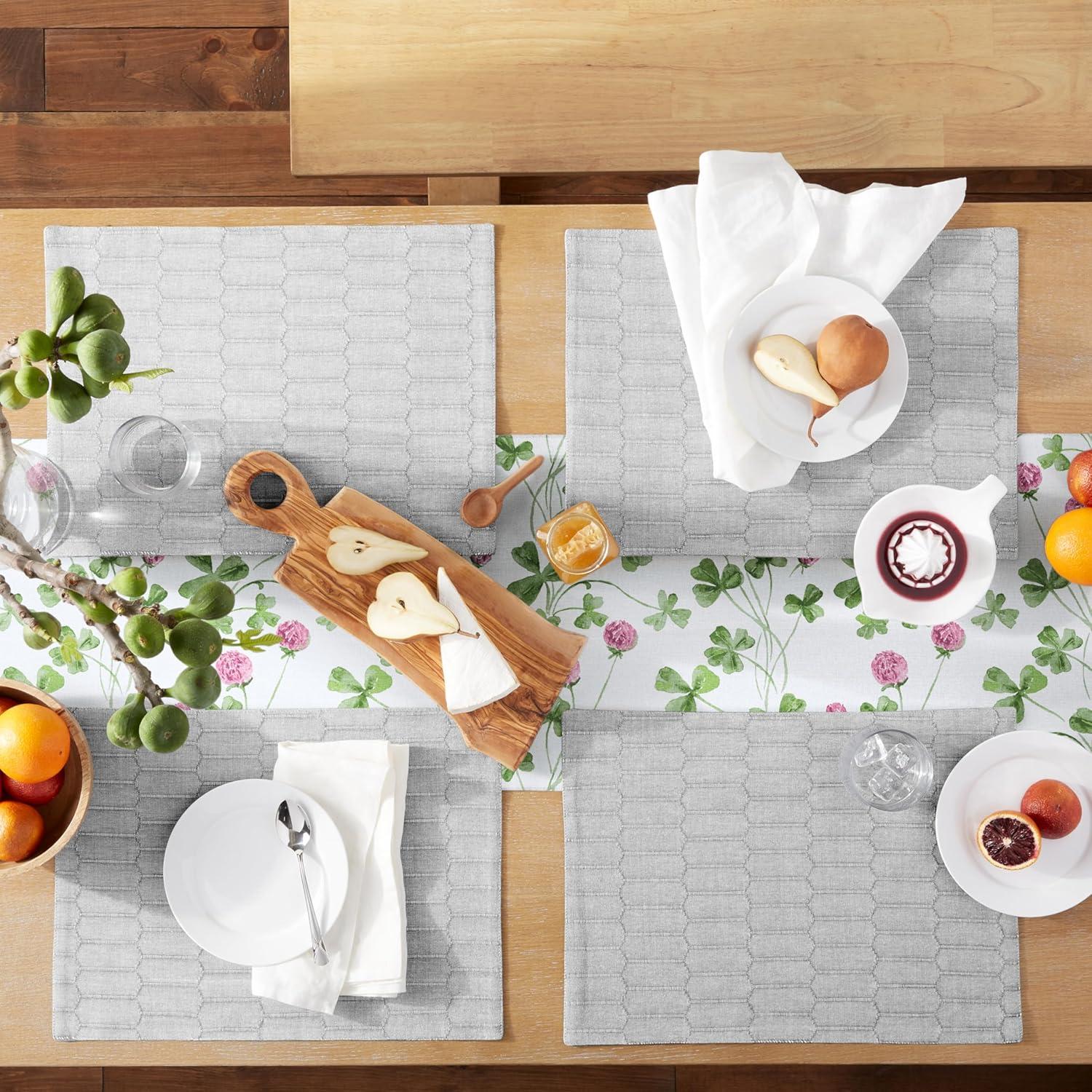 White and Green Cotton Polyester Reversible Table Runner