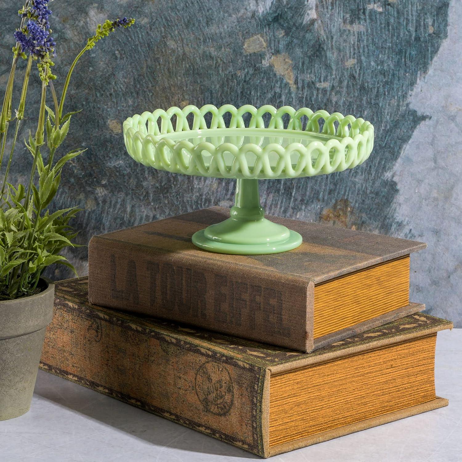 Handmade Jadeite Green Glass Pedestal Cake Stand