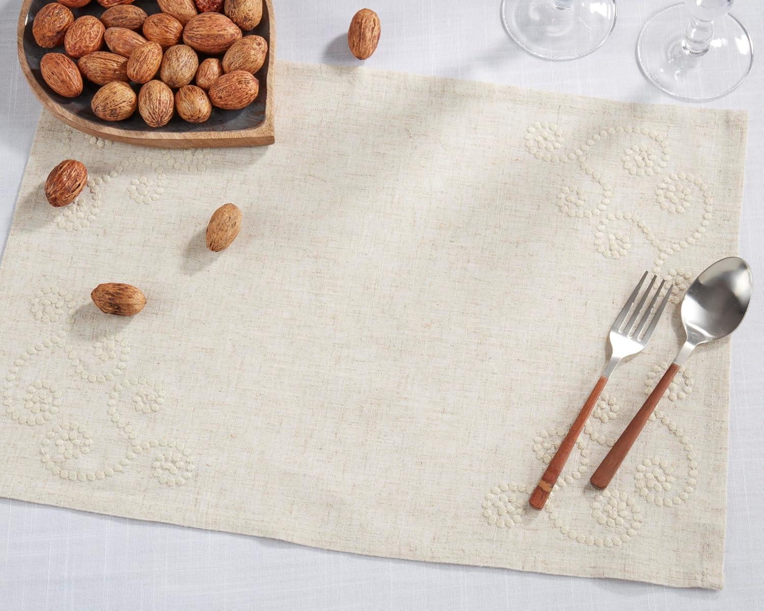 Saro Lifestyle Embroidered Swirl Natural Linen Blend Tablecloth, Natural, 67"x67",