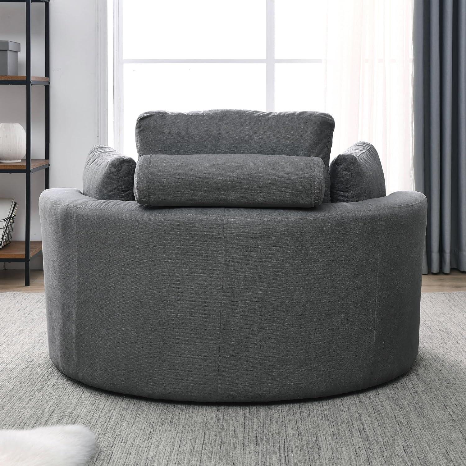 Modern 51" Oversized Swivel Accent Barrel Chair with Storage Ottoman, Club Big Round Cuddle Chair Sofa Lounge for Living Room Hotel Corner Reading (Linen Dark Gray)