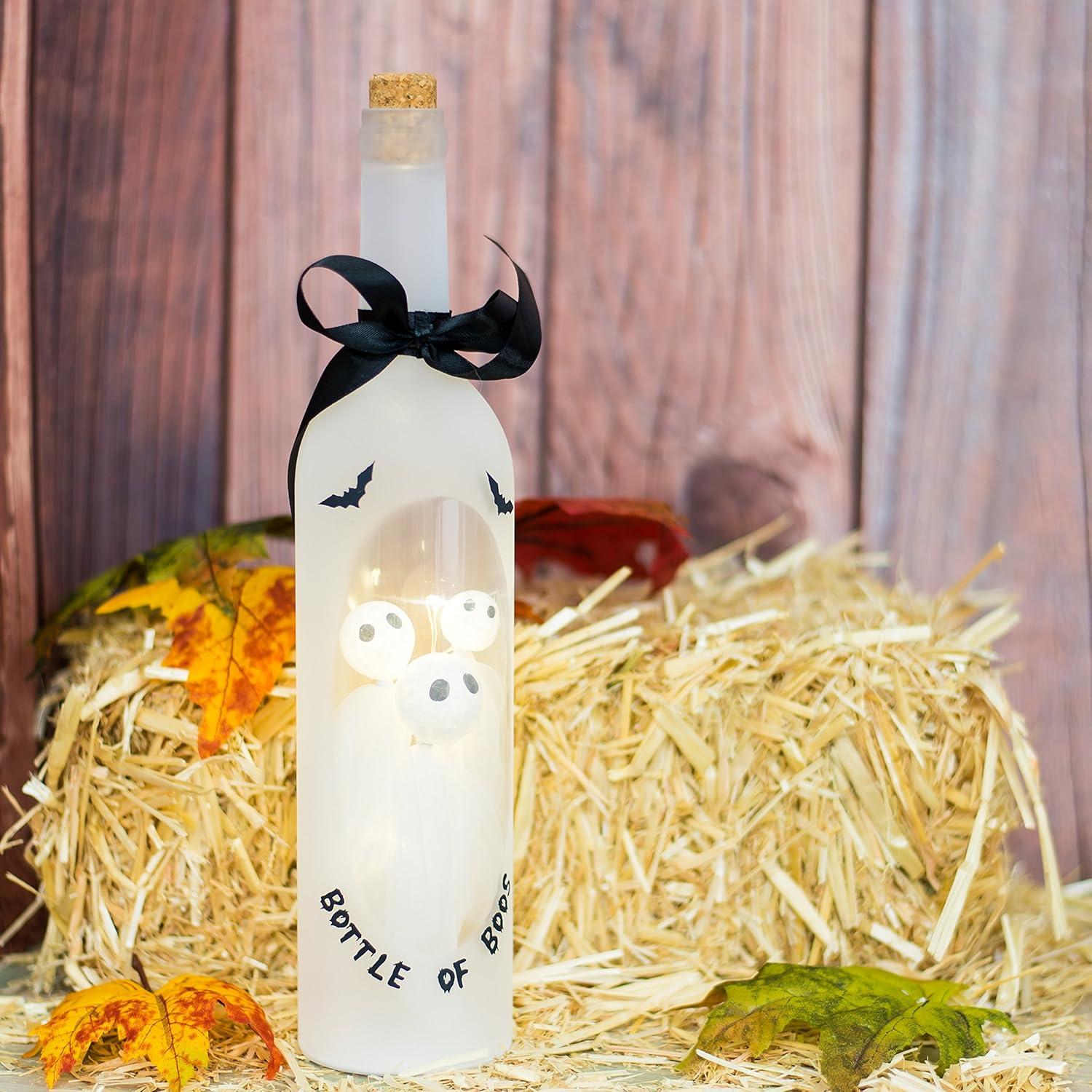 Bottle of Boos Ghosts Light Up LED 13 Inch Wine Bottle Halloween Tabletop Figurine