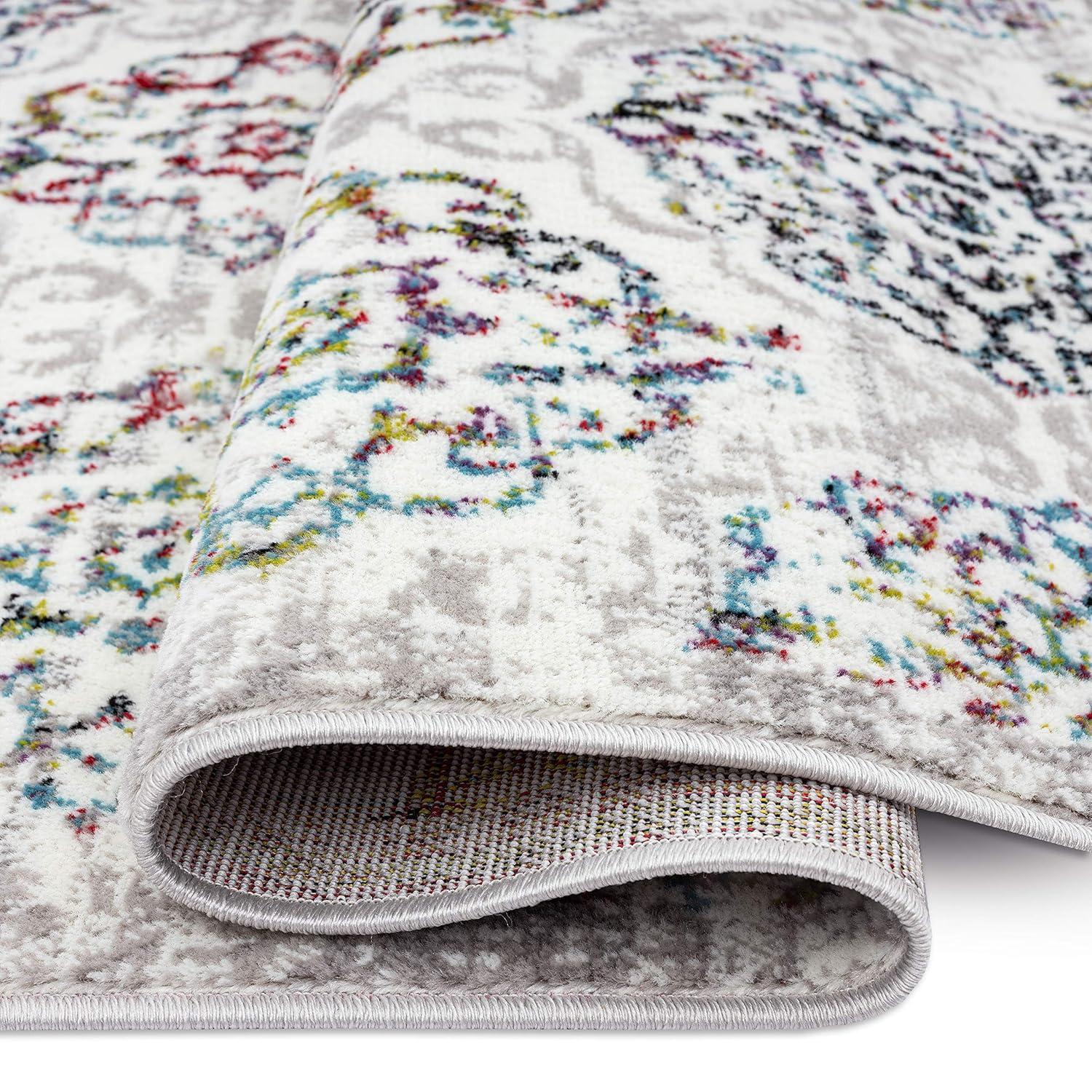 Home Dynamix Boho Andorra Transitional Damask Area Rug Ivory/Blue/Black, 5'2"x7'2"