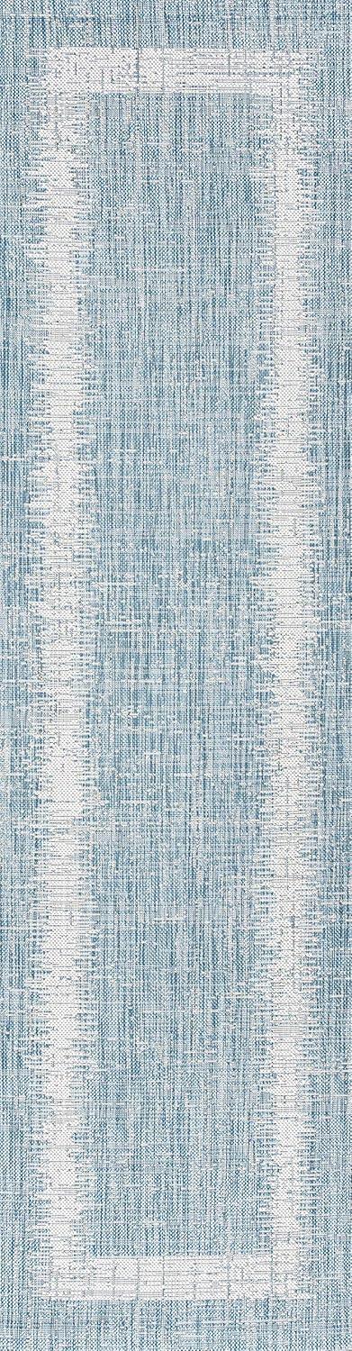 2'x10' Scandi Minimalist Border Indoor/Outdoor Runner Rug, Aqua - JONATHAN Y