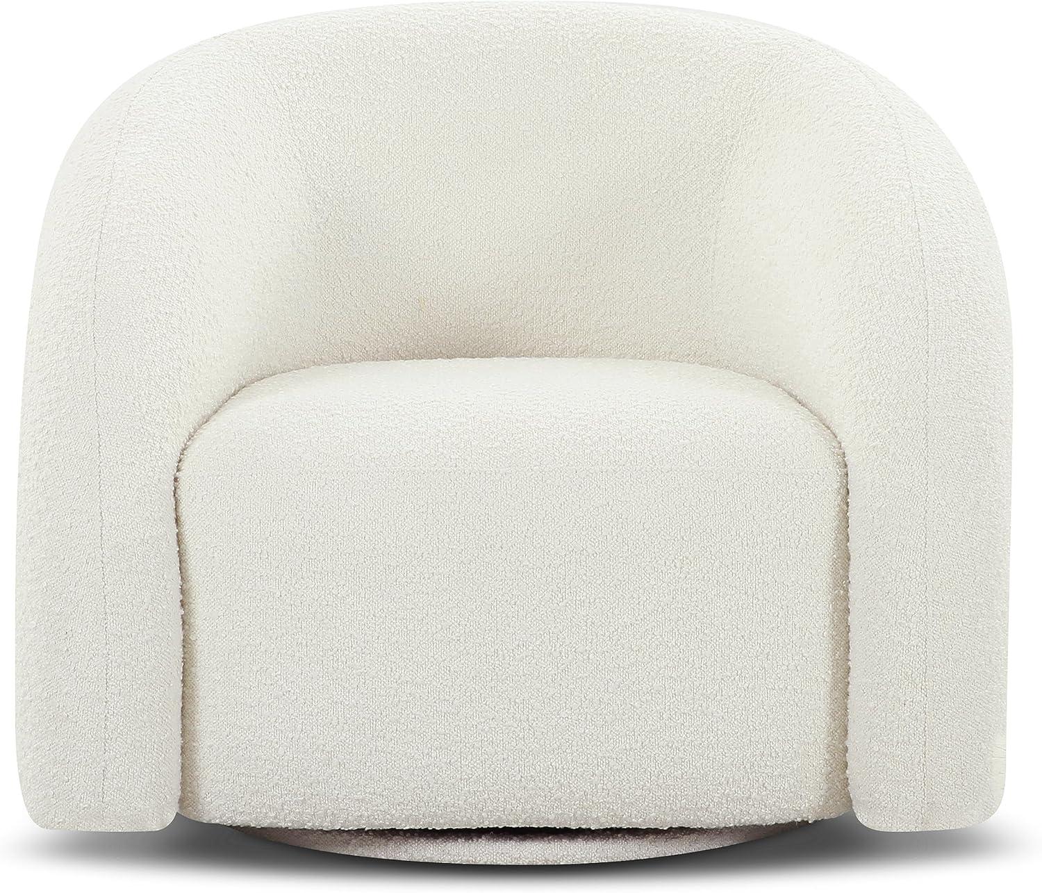 Ivory White Boucle Swivel Accent Chair with Wood Base