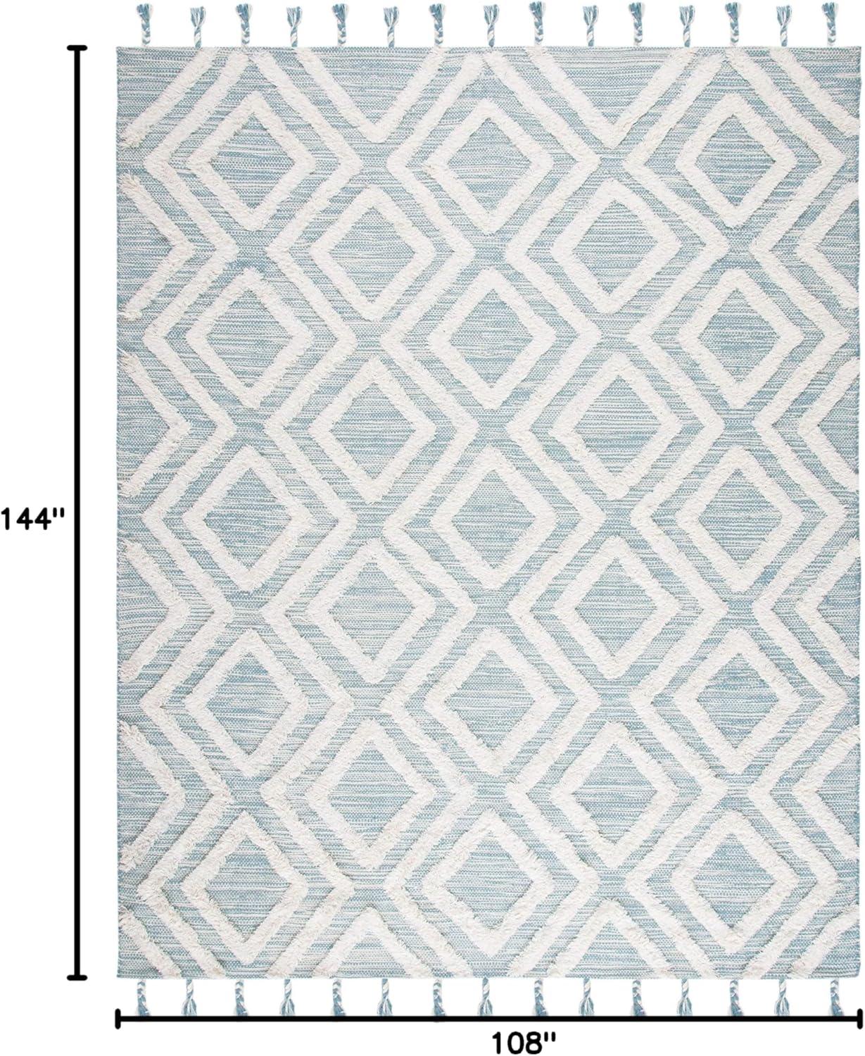 SAFAVIEH Kenya Arline Geometric Wool Area Rug, Aqua/Ivory, 9' x 12'