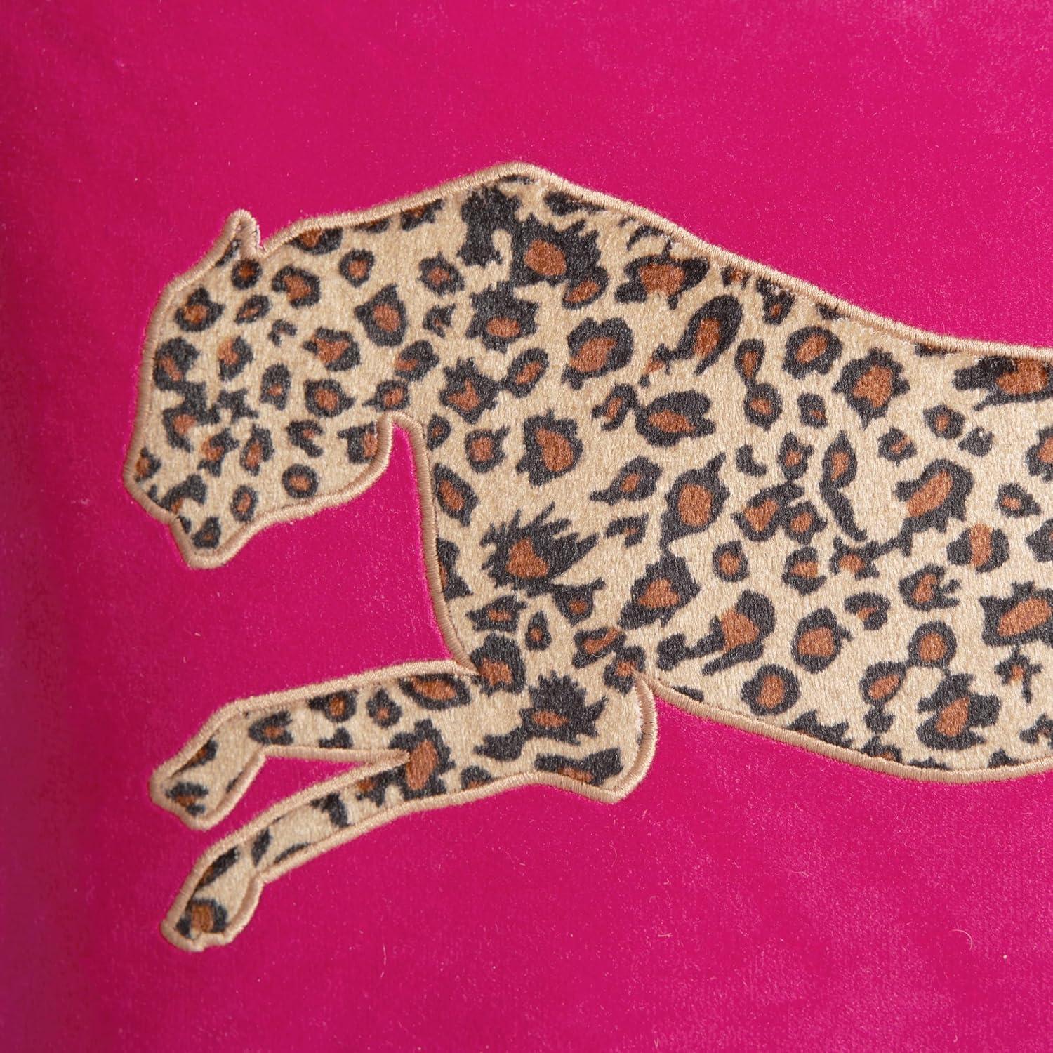 Hot Pink Velvet Cheetah Embroidered Rectangular Pillow