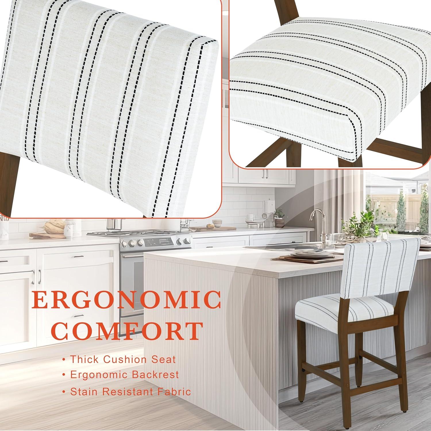 24" Curved Top Counter Height Barstool Safari Taupe - HomePop: Kitchen Seating with Back, Wood Legs