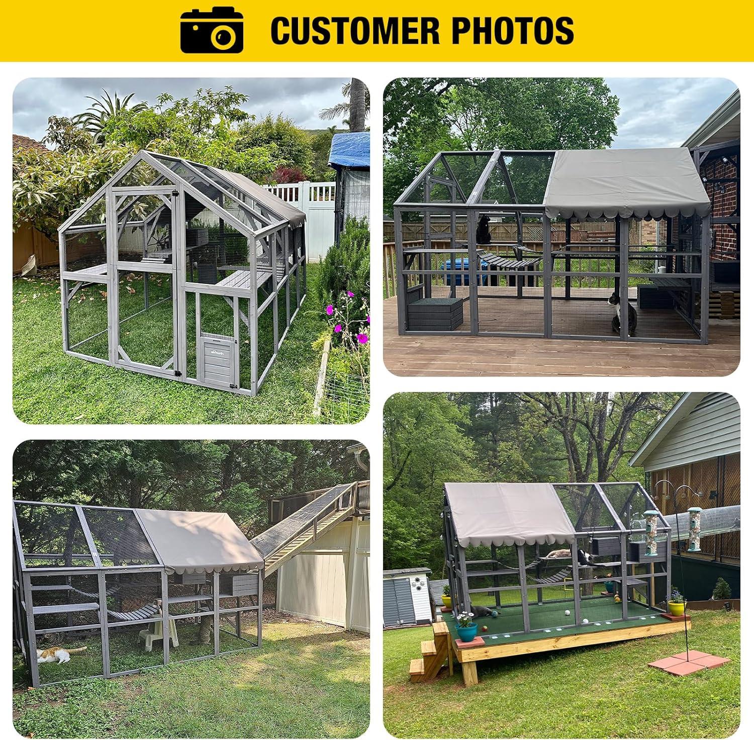 Aivituvin 110'' Extra Large Cat House Outdoor Walk-in Cat Enclosure Wooden Catio Cage with Bridges, Platforms, Rest Rooms, Roof Cover
