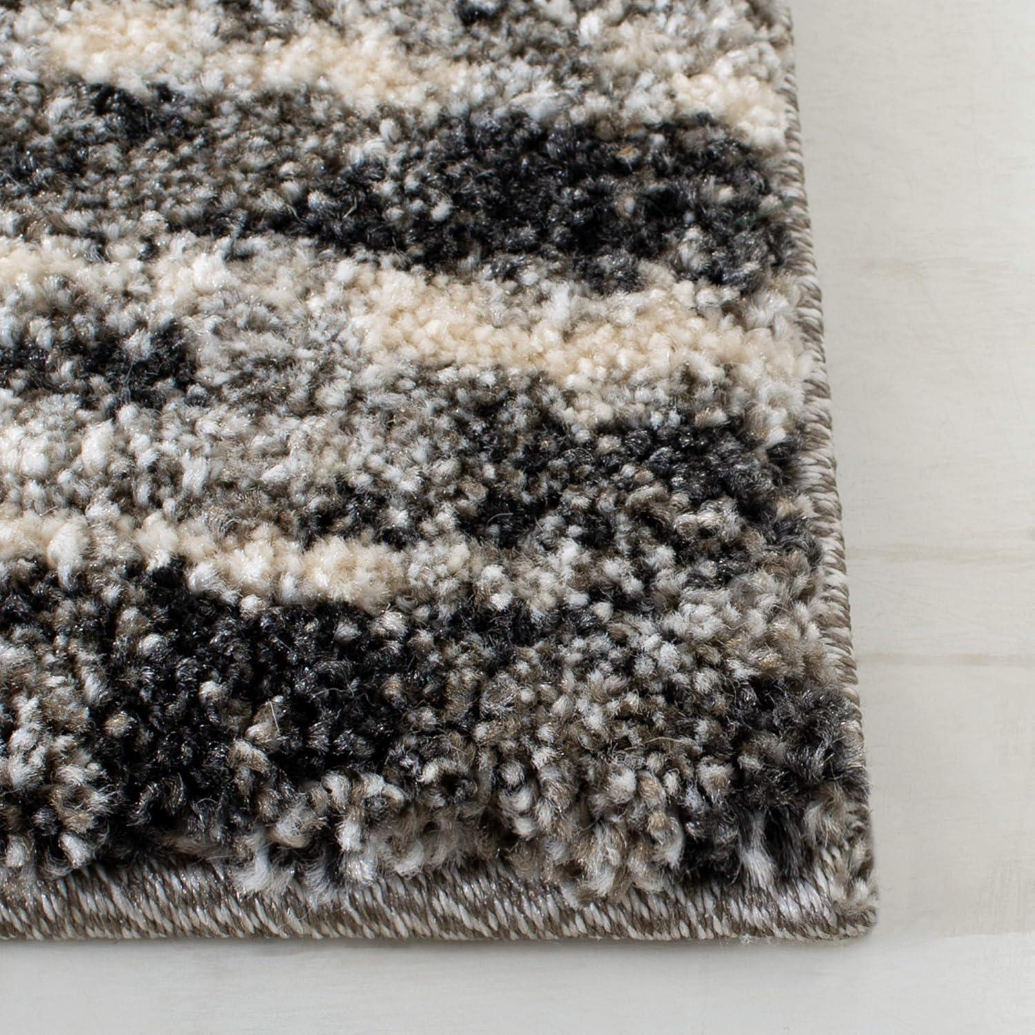 Retro Dark Grey and Light Grey 9' x 12' Shag Area Rug