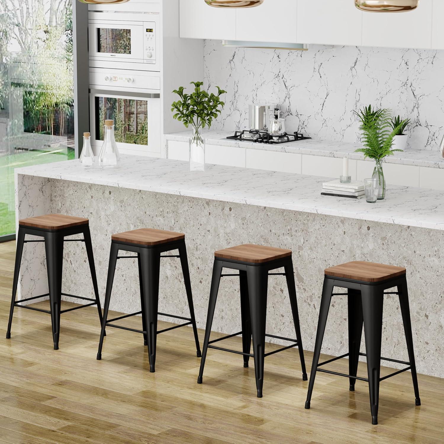 Williston Forge Kohki 24" Counter Stool Metal Bar Stools Counter Height Barstools Backless Indoor/Outdoor Bar Stools Kitchen Counter Stools Chairs(Set of 4)