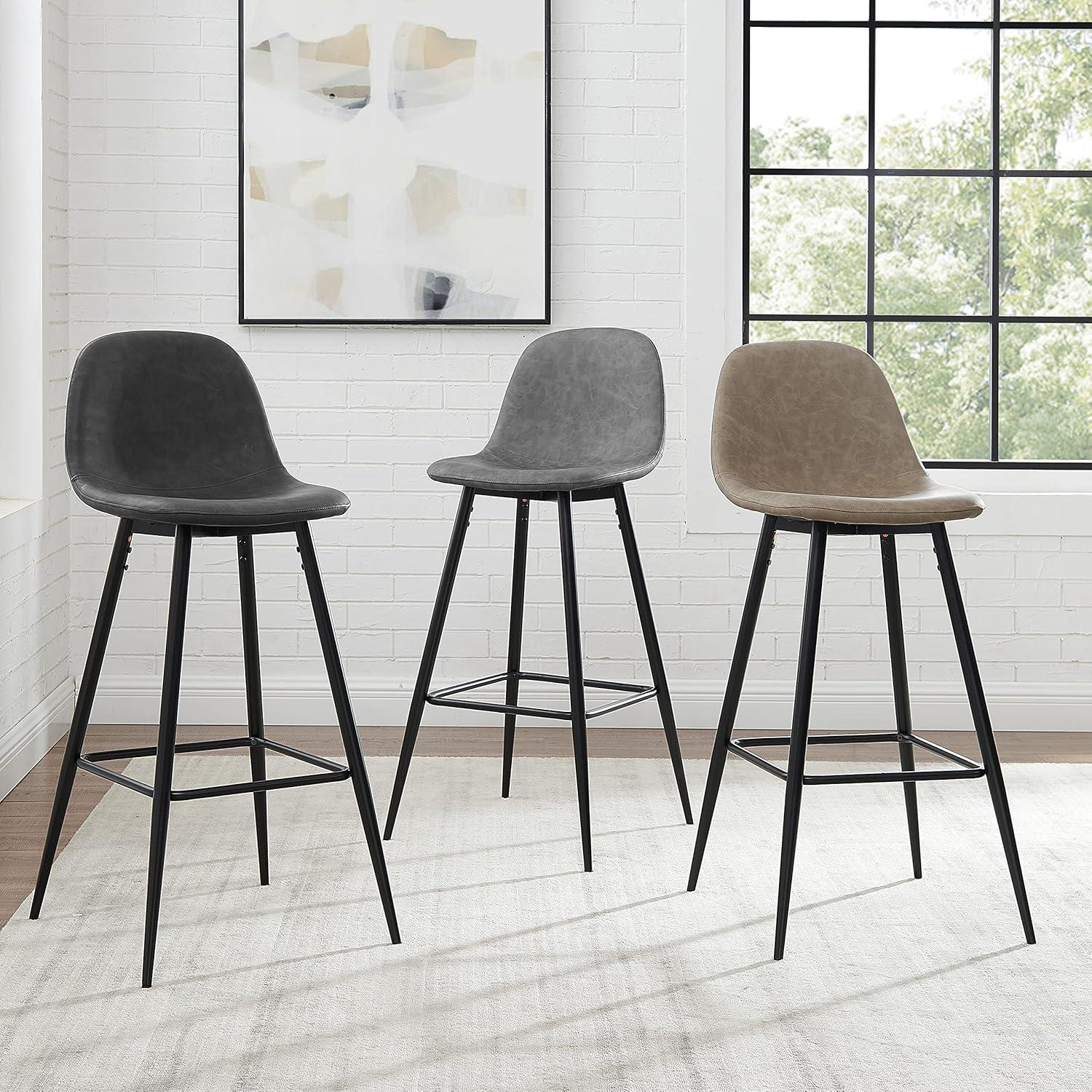 Weston Distressed Black Faux Leather Bar Stools, Set of 2