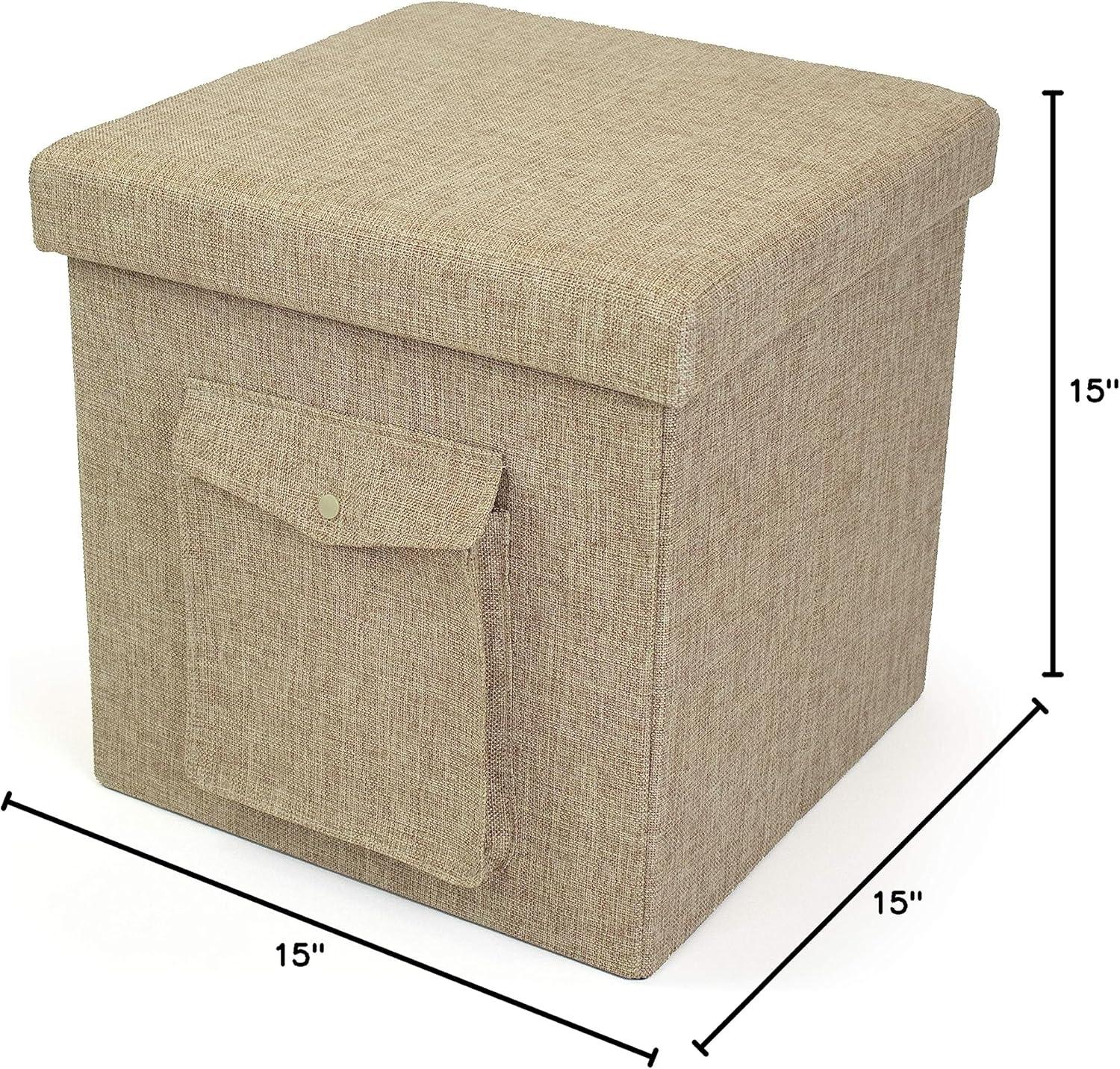 Heathered Khaki Folding Storage Ottoman with Exterior Pocket