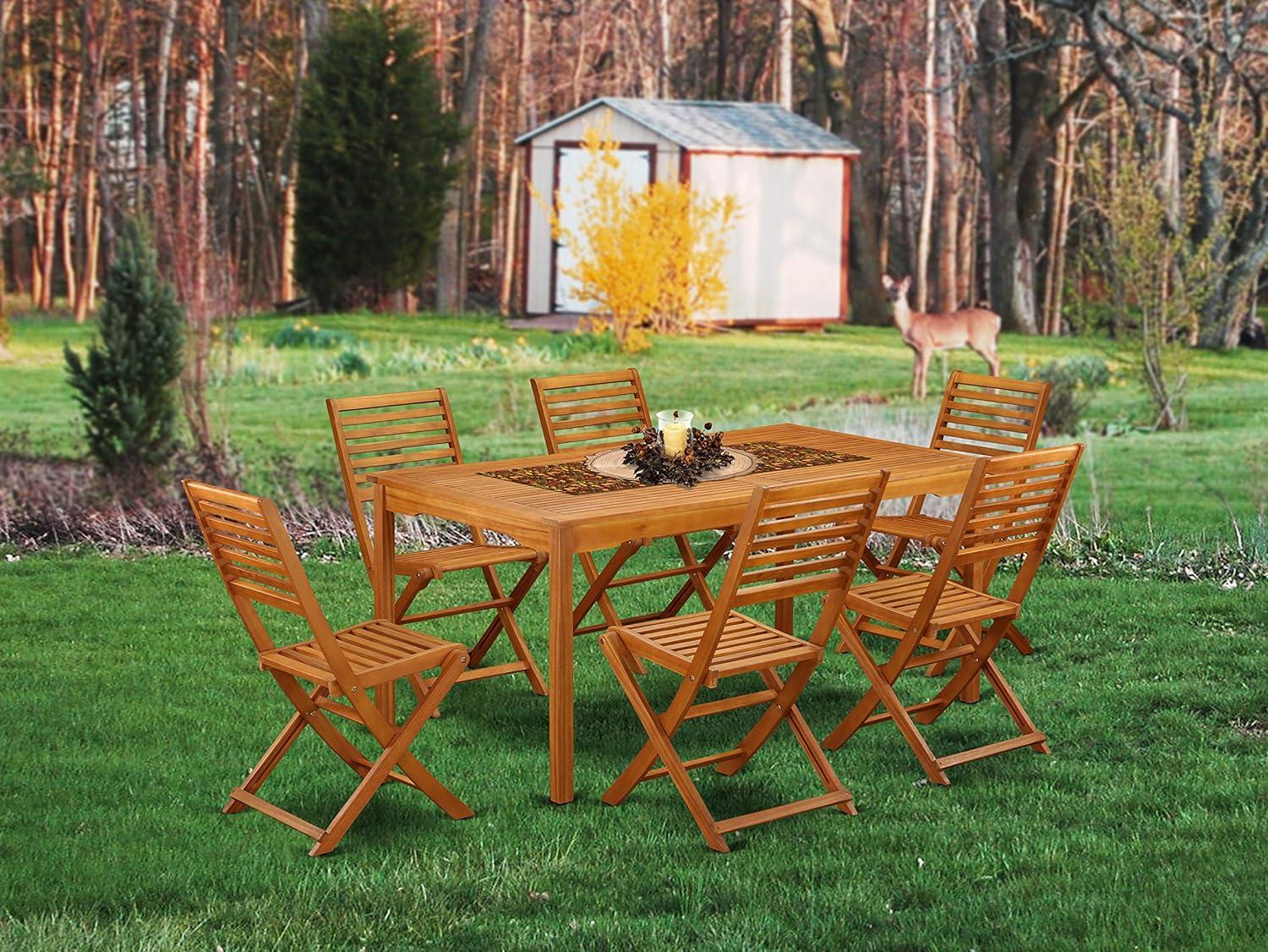 Natural Acacia Wood 7-Piece Outdoor Dining Set with Foldable Chairs