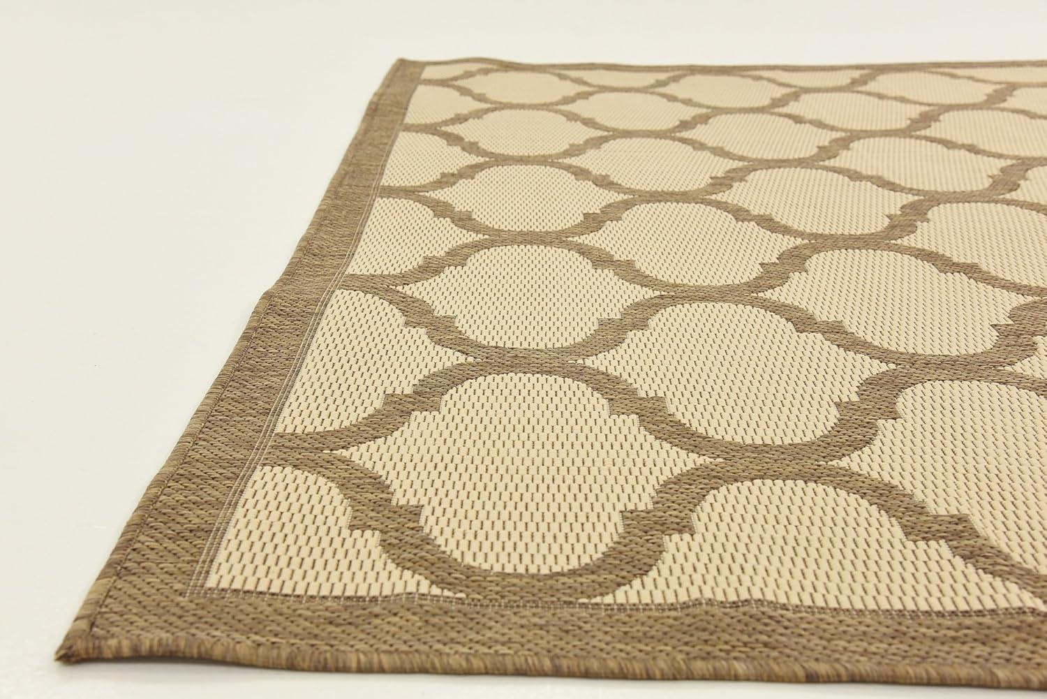 Brown and Beige Square Synthetic Outdoor Rug