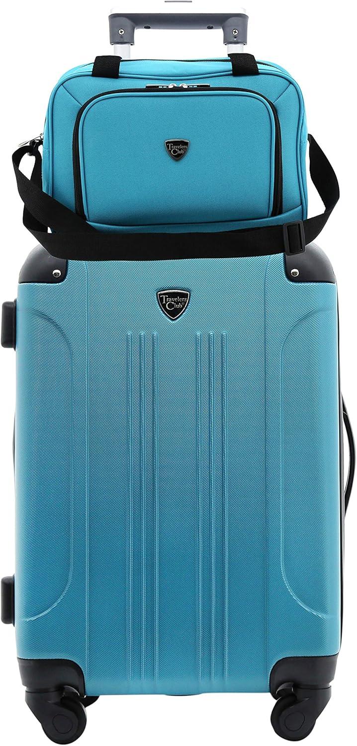 Travelers Club Chicago Plus Carry-On Luggage and Accessories Set With Tote and Travel kit-Color:Teal,Size:5 Piece