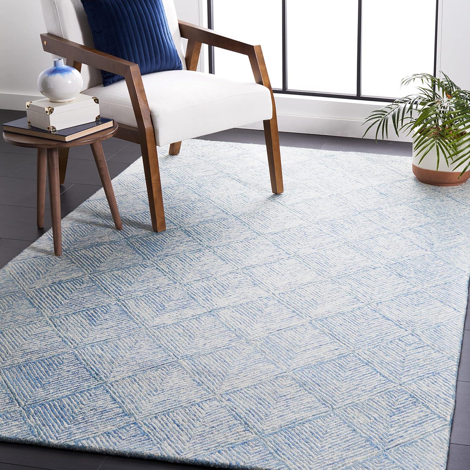Abstract ABT428 Handmade Indoor Area Rug - Blue/Ivory - 5'x8' - Safavieh