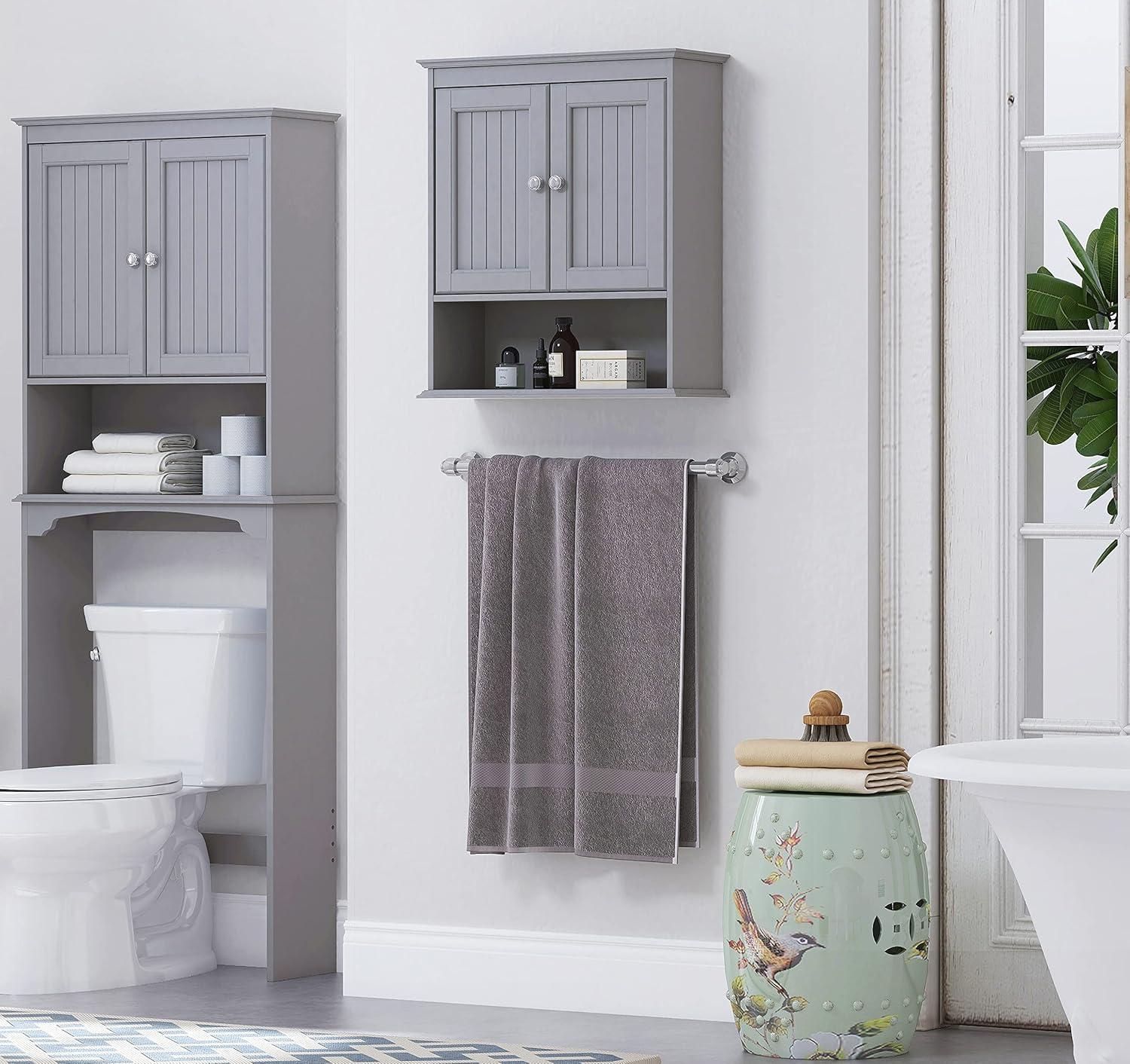 Gray Engineered Wood Wall Mounted Bathroom Cabinet with Shelves