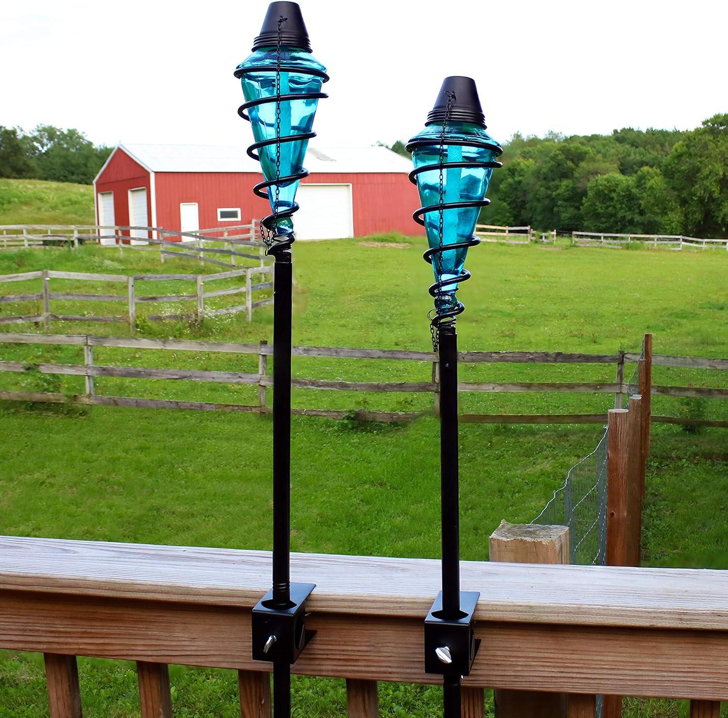 Sunnydaze Outdoor Adjustable Height Glass and Metal Swirl Patio and Lawn Torch Set