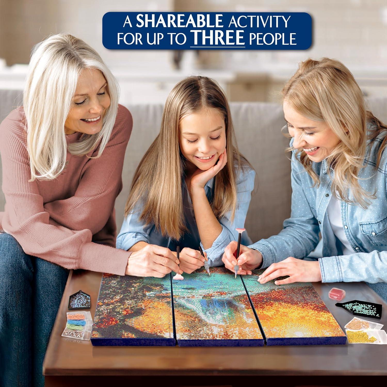 ArtSkills Diamond Painting Kit, Diamond Art Ready to Hang Framed Canvas with Storage and Accessory Kit, Waterfall, 3 Stretched Canvas Panels, 14” x 7” Each