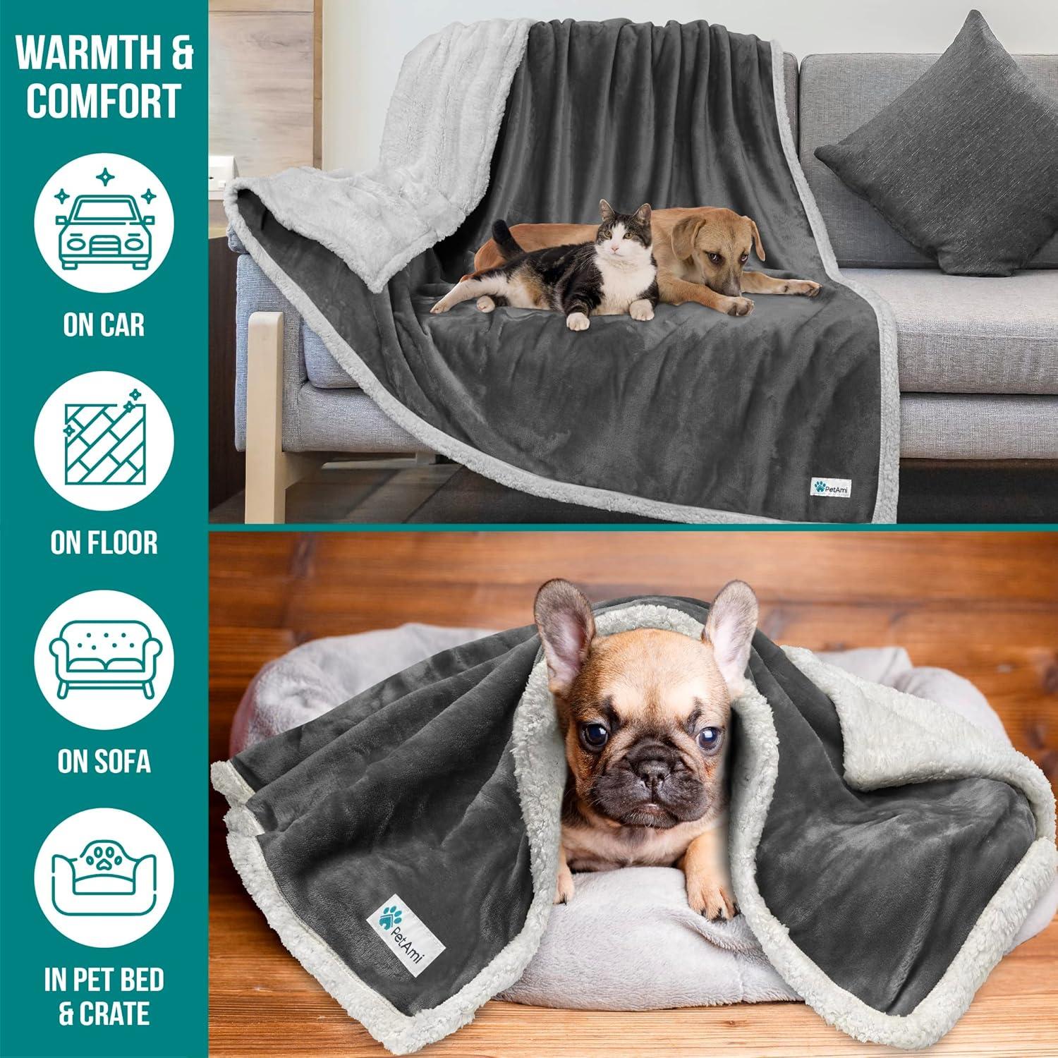 PetAmi Pet Blanket for Dogs Cats, Faux Shearling Fleece Soft Plush Reversible Washable Furniture Cover