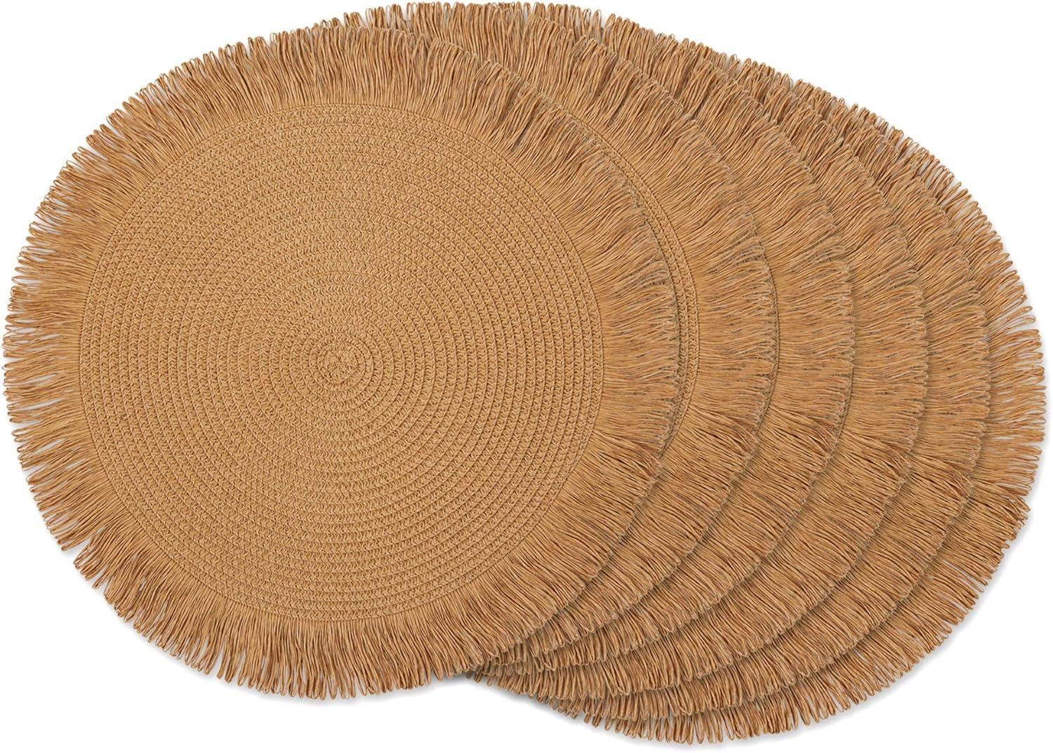 Natural Fringe Woven Polyester Round Placemats Set of 6