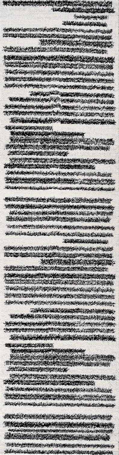 8'x10' Khalil Modern Berber Stripe Area Rug, Cream/Black - JONATHAN Y