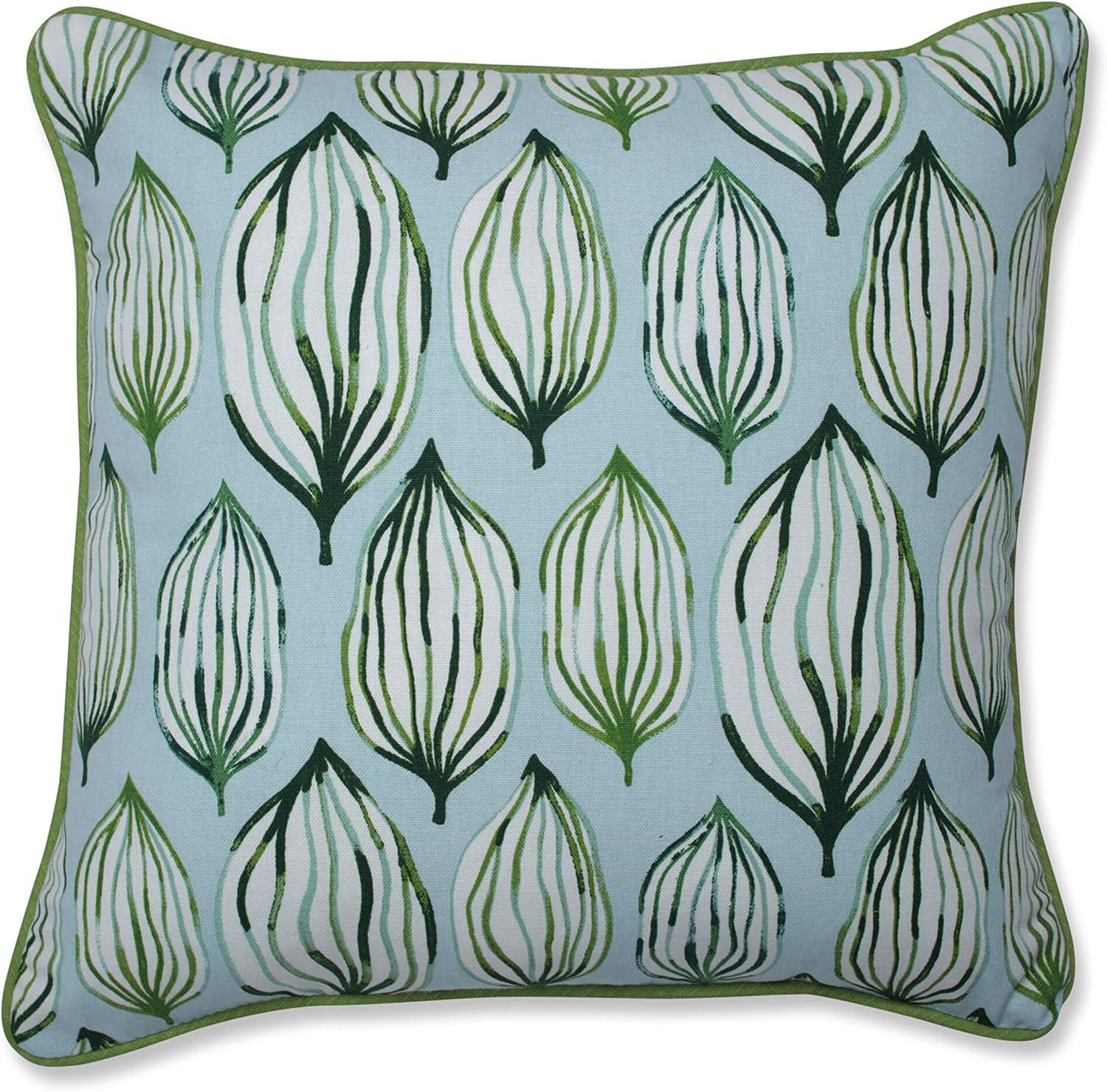 Tropical Leaf Verte Geometric Cotton Reversible Throw Pillow