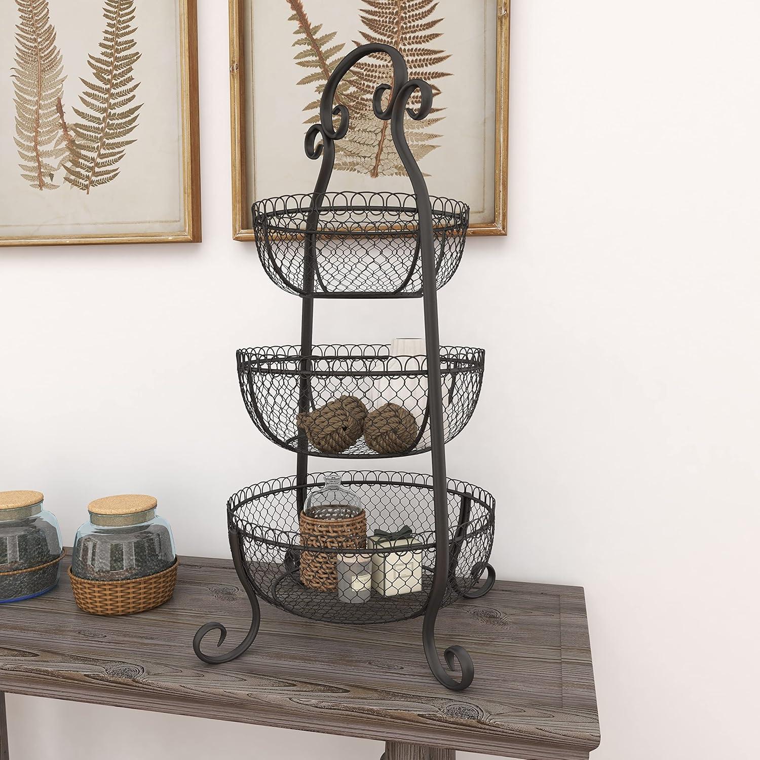 Black Matte Metal 3-Tier Round Rack