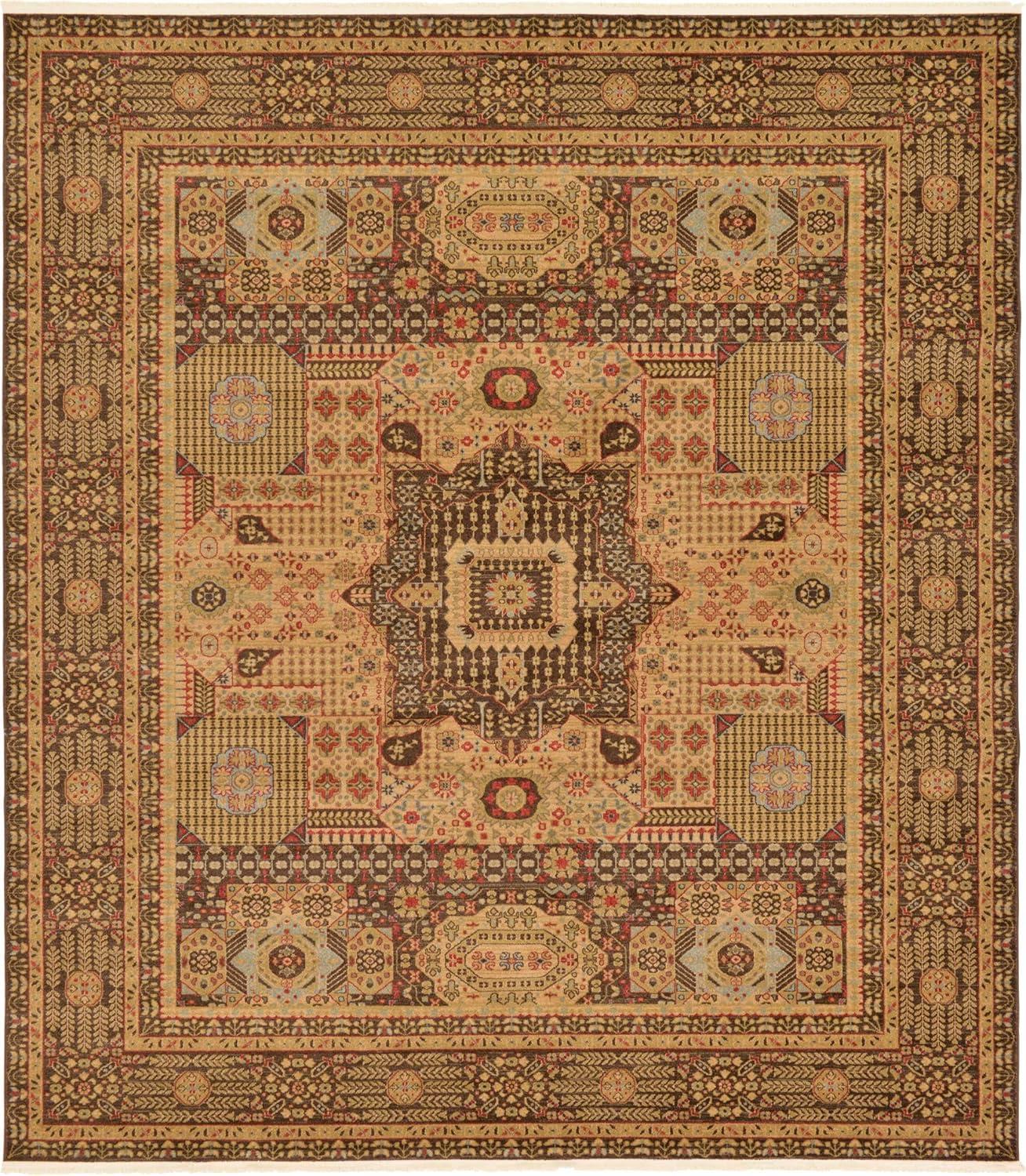 Unique Loom Palace Collection Area Rug (10'Square, Brown/ Light Blue)
