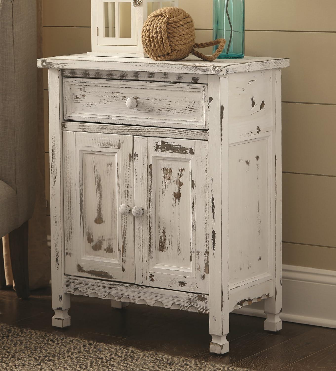 1-drawer Storage Cabinet Hardwood White - Alaterre Furniture: Country Cottage, Dental Work, Pine Frame