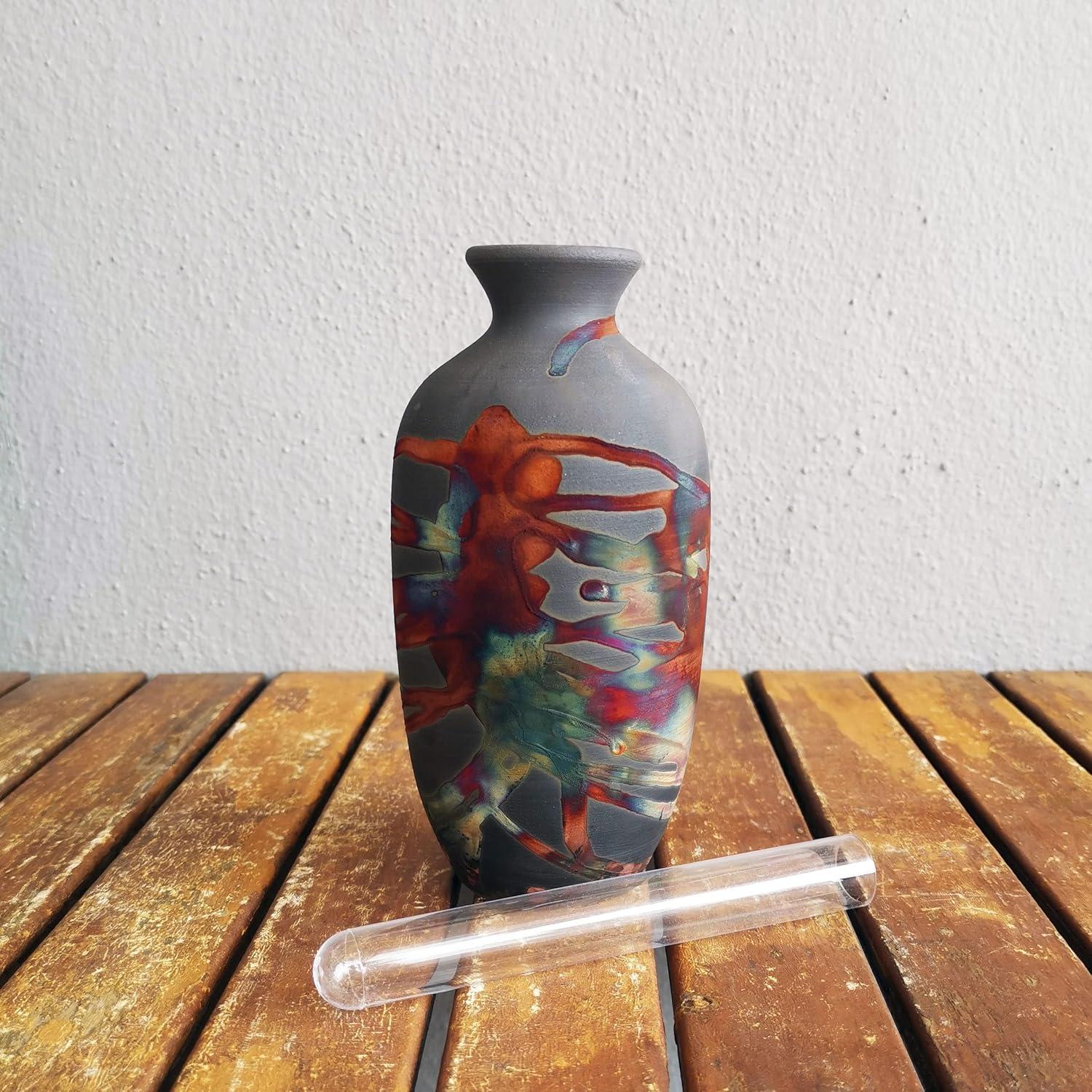 RAAQUU Koban 7" Pottery Home Decor Vase - Carbon Half Copper Matte - Boho Wall Art