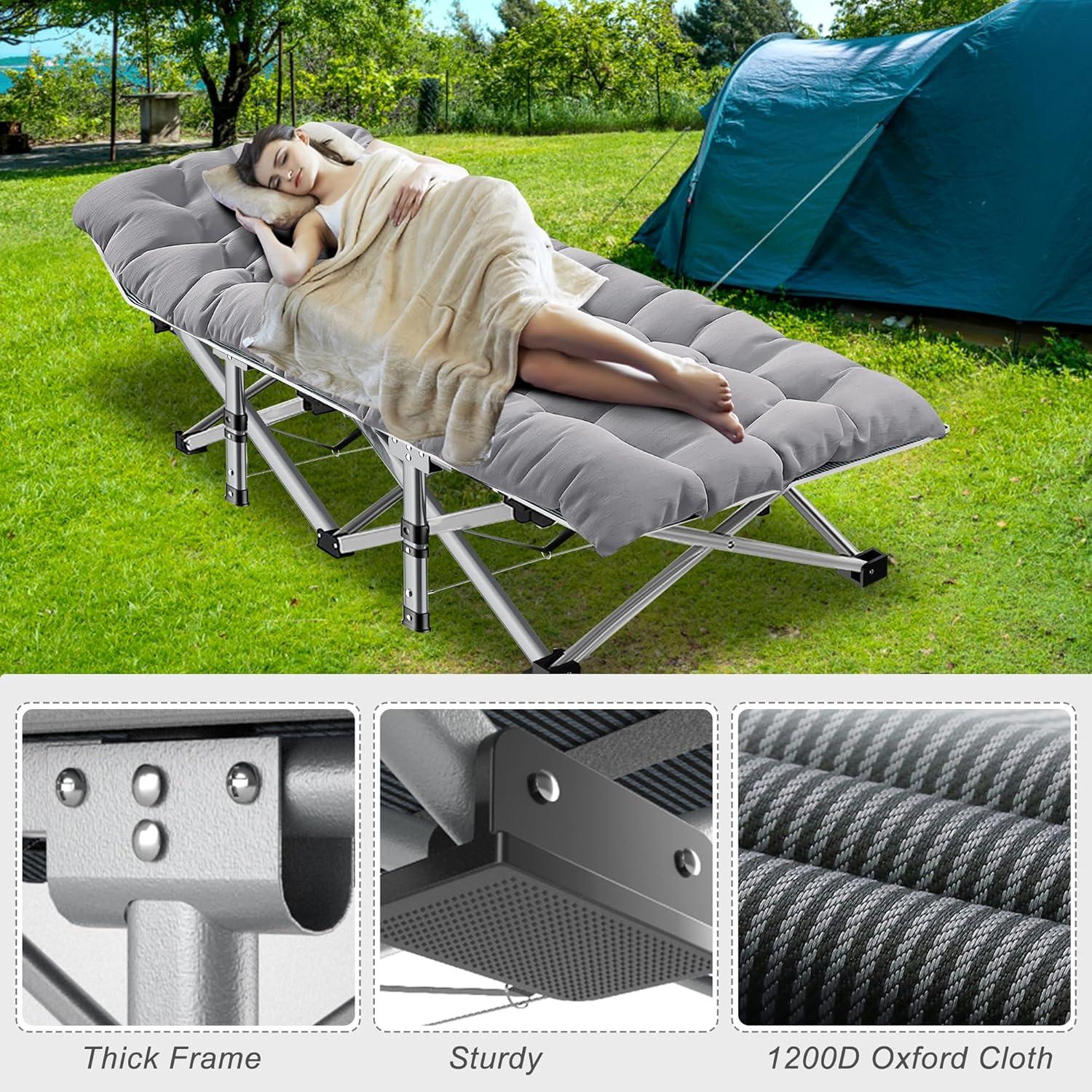 Foldable Camping Cots for Adults, Double Layer 1200D 500lb Loading Cot for Sleeping, Heavy Duty Guest Bed with Mattress Carrying Bag