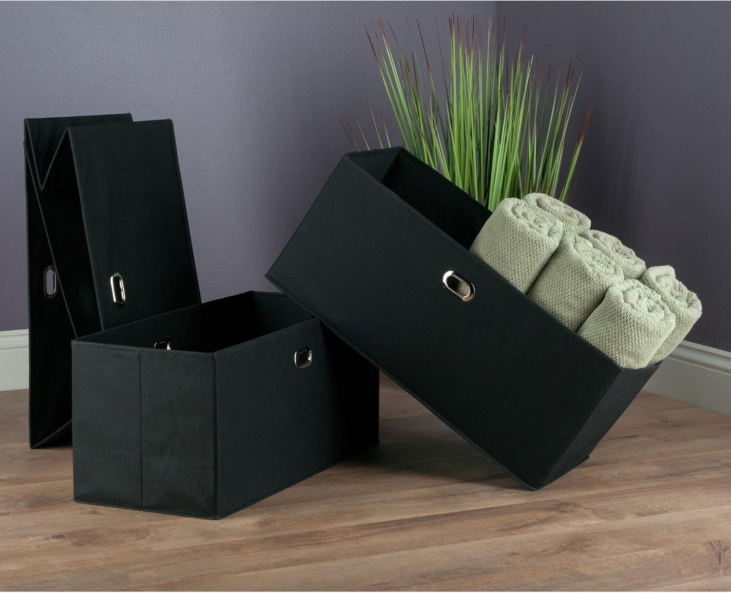 Winsome Transitional 3-Piece Black Fabric Folding Storage Basket Set