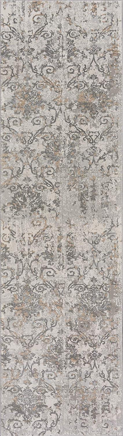 Cream and Taupe Hand-Knotted Synthetic Runner Rug, 2'2" x 7'7"