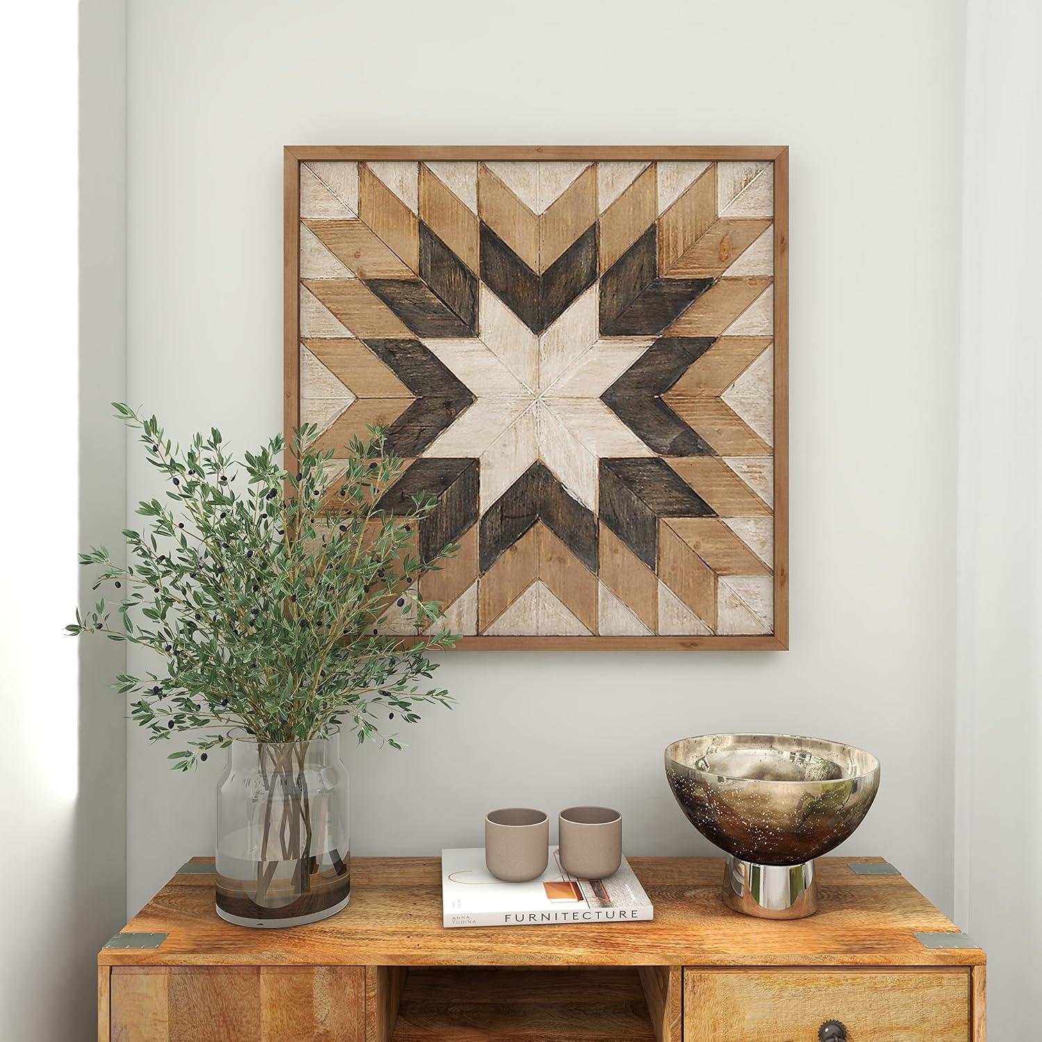 Brown and White Geometric Wood Wall Art 30" x 30"