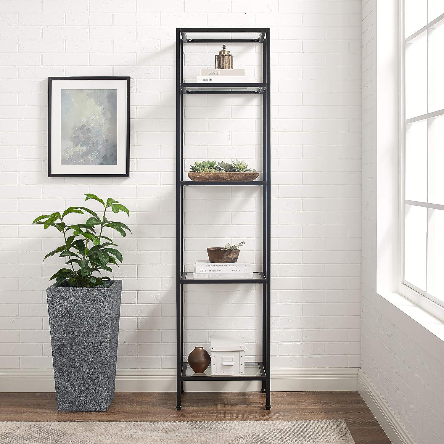 73" Aimee Narrow Etagere Oil Rubbed Bronze - Crosley: Tempered Glass, 4-Tier Storage, Steel Frame